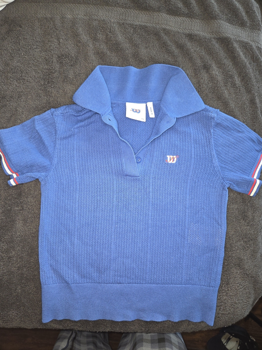 Kith Royal Blue Kids Polo with Red & White Sleeve Stripes